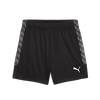 Schwarze Puma-Shorts mit grauem geometrischem Muster an den Seiten.