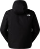 Schwarze The North Face Jacke mit Logo auf dem Rücken und Kapuze.