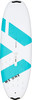 Weißes Windsurfbrett mit türkisfarbenem Muster und WE ONE Logo.