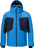 Blaue Skijacke mit dunkelblauen Einsätzen und schwarzem Reißverschluss.