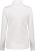 Rückansicht eines weißen Damen-Langarmshirts mit Stehkragen.