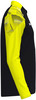 Schwarze Jacke mit gelbem Ärmel und Muster auf der Schulter.