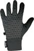 Schwarze Handschuhe mit weißem geometrischem Muster und PAC-Logo.