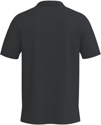 Rückansicht eines dunkelgrauen kurzärmeligen Poloshirts. Rückansicht eines dunkelgrauen kurzärmeligen Poloshirts.