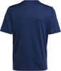 Dunkelblaues T-Shirt mit kurzen Ärmeln und weißen Streifen an den Seiten.