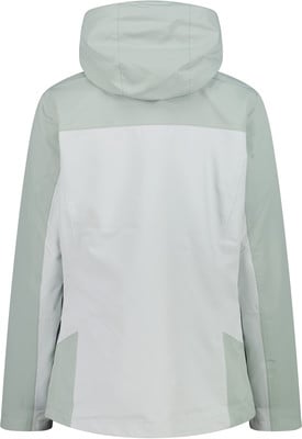 Rückansicht einer Damenjacke mit hell- und dunkelgrünen Einsätzen. Rückansicht einer Damenjacke mit hell- und dunkelgrünen Einsätzen.