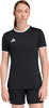 Schwarzes Sport-T-Shirt mit weißem Besatz und Adidas-Logo.