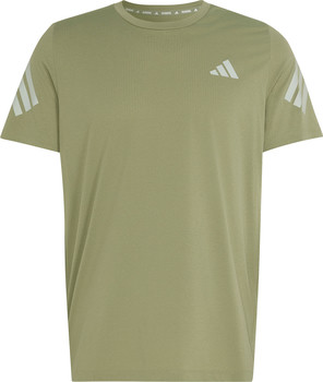 Grünes Adidas T-Shirt mit Logo und Streifen an den Ärmeln.