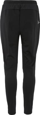 Schwarze Sporthose mit weißem Logo auf dem rechten Bein. Schwarze Sporthose mit weißem Logo auf dem rechten Bein.