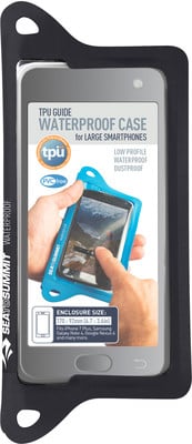 Wasserdichte TPU-Handyhülle von Sea to Summit mit Größen- und Kompatibilitätsangaben. Wasserdichte TPU-Handyhülle von Sea to Summit mit Größen- und Kompatibilitätsangaben.