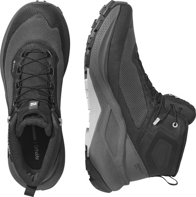 Schwarze Herren-Knöchel-Wanderschuhe von Salomon mit Schnürsenkeln und robuster Sohle.