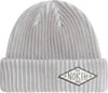 Graue Rippstrickmütze mit dem Logo The North Face und dem Jahr 1966.