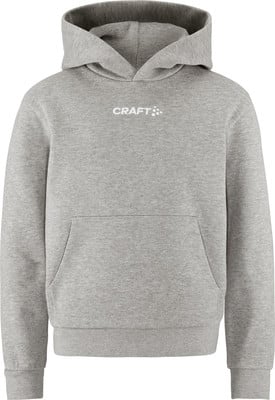 Grauer Kapuzenpullover mit weißem Craft-Logo auf der Brust und Kängurutasche. Grauer Kapuzenpullover mit weißem Craft-Logo auf der Brust und Kängurutasche.