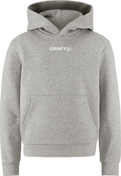 Grauer Kapuzenpullover mit weißem Craft-Logo auf der Brust und Kängurutasche.