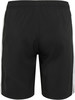 Schwarze Shorts mit weißen Seitenstreifen und elastischem Bund.