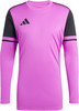 Pinkes Fußballtrikot mit langen Ärmeln und schwarzen Streifen an den Ärmeln.
