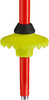 Roter Stock mit gelber Scheibe und schwarzem Ring.