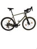 Ein grünes Gravelbike mit schwarzem Lenker und Sattel vor weißem Hintergrund.