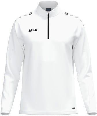 Weißes Sweatshirt mit kurzem Reißverschluss und JAKO-Logo auf der Brust. Weißes Sweatshirt mit kurzem Reißverschluss und JAKO-Logo auf der Brust.