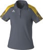 Graues Damen-Poloshirt mit gelben Details an Schultern und Ärmeln.