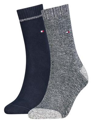 Két sötétkék és szürke zokni Tommy Hilfiger logóval. Két sötétkék és szürke zokni Tommy Hilfiger logóval.