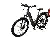 Ein graues E-Bike mit Schutzblechen und einem Ständer, an dem ein Feuerlöscher befestigt ist.