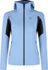 Hellblaue Damenjacke mit schwarzen Einsätzen und Logo.