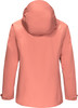 Rückansicht einer rosa Damenjacke mit Kapuze und Logo auf der Schulter.