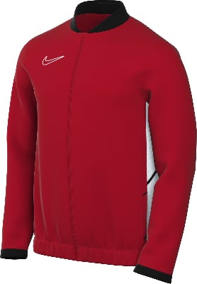 Rote Nike-Jacke mit weißem Logo und schwarzem Kragen. Rote Nike-Jacke mit weißem Logo und schwarzem Kragen.