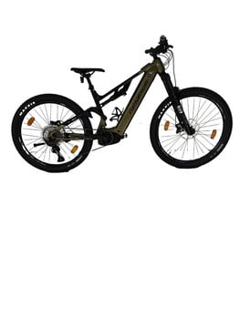 Grünes Genesis E-Bike mit Federung und schwarzen Maxxis-Reifen.