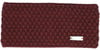 Ein dunkelweinfarbener Strickstirnband mit schuppenartiger Textur.