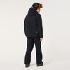 Mann in schwarzer Skijacke und Hose mit Helm und Brille.