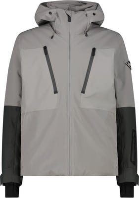 Graue Herren-Skijacke mit dunkleren Ärmeln und Kapuze. Graue Herren-Skijacke mit dunkleren Ärmeln und Kapuze.