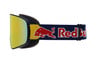 Lyžařské brýle s modrým páskem a logem Red Bull.