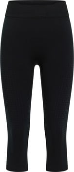 Schwarze 3/4-Leggings mit feinem Muster und breitem Bund.