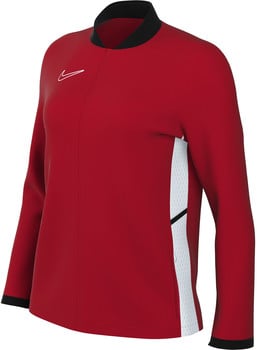 Rote Jacke mit weißem Einsatz und schwarzem Kragen