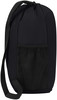 Schwarzer Rucksack mit Kordelzug und Netztasche an der Seite.