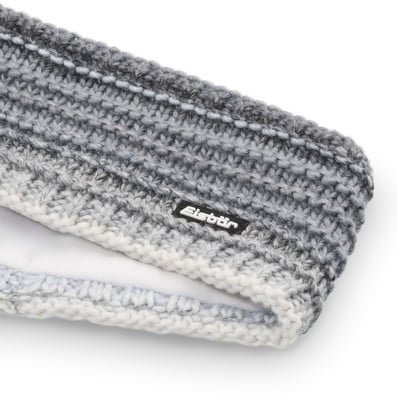 Graue Strickstirnband mit Farbverlauf und Eisbär-Logo. Graue Strickstirnband mit Farbverlauf und Eisbär-Logo.