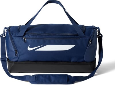 Dunkelblaue Nike Sporttasche mit Logo und verstellbarem Riemen. Dunkelblaue Nike Sporttasche mit Logo und verstellbarem Riemen.