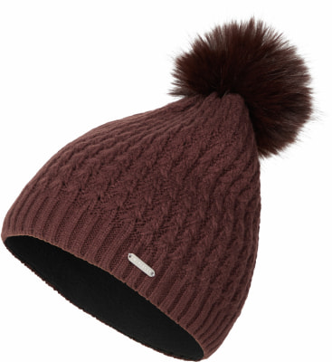 Braune Strickmütze mit Bommel und Metallapplikation. Braune Strickmütze mit Bommel und Metallapplikation.