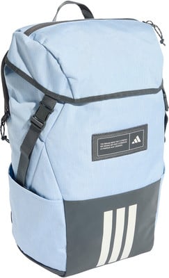 Hellblauer Adidas-Rucksack mit grauen Details und Logo.