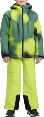 Grüne und gelbe Skijacke und Hose für Jungen.