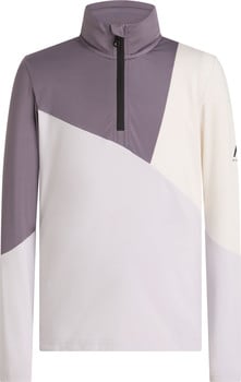 Kinderpullover mit langen Ärmeln, grau, weiß und cremefarben mit Farbblöcken.