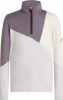 Kinderpullover mit langen Ärmeln, grau, weiß und cremefarben mit Farbblöcken.