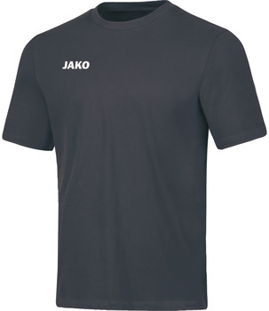 Dunkelgraues T-Shirt mit kurzen Ärmeln und weißem JAKO-Logo.