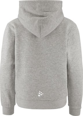Grauer Kapuzenpullover mit kleinem weißen Logo unten rechts. Grauer Kapuzenpullover mit kleinem weißen Logo unten rechts.