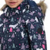 Kinder-Winterjacke mit Pinguin- und Weihnachtsbaum-Motiv in Dunkelblau.