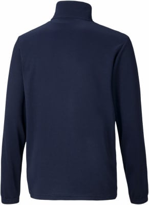 Rückansicht einer dunkelblauen Jacke mit langen Ärmeln und hohem Kragen. Rückansicht einer dunkelblauen Jacke mit langen Ärmeln und hohem Kragen.