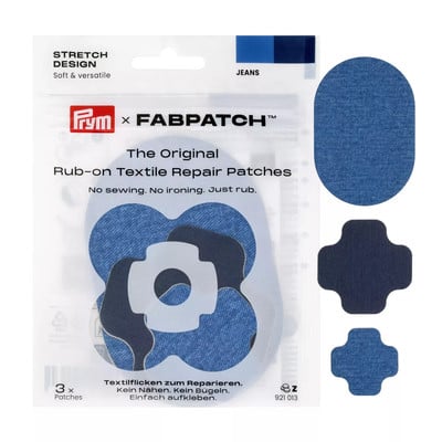 Prym x Fabpatch Jeans-Reparaturband zum Aufbügeln, einfach anzuwenden. Prym x Fabpatch Jeans-Reparaturband zum Aufbügeln, einfach anzuwenden.