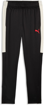 Schwarze Puma-Sporthose mit weißem Streifen und rotem Logo.